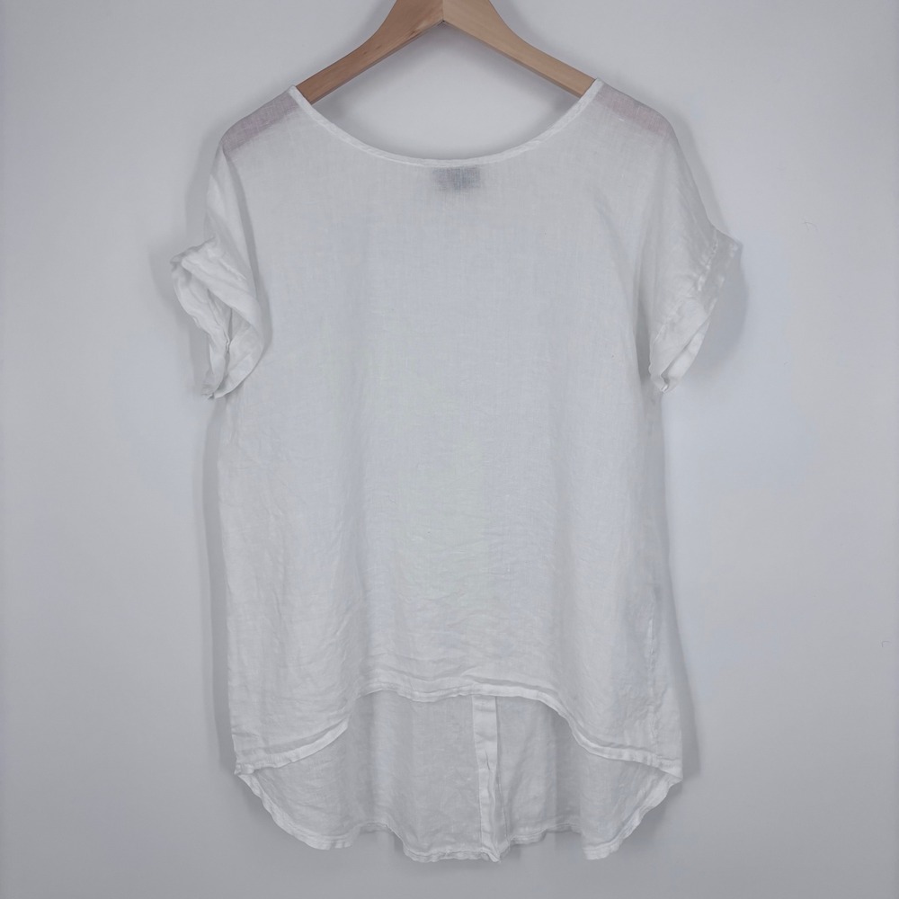 Terzo Millennio 100% Linen Button Back High Low Top Women Size S White